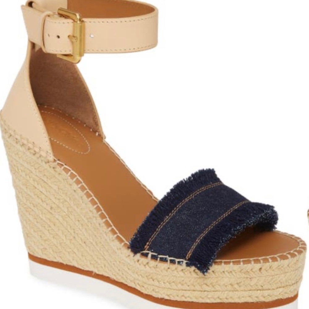 New Chloe fringe denim blue Glyn Espadrilles